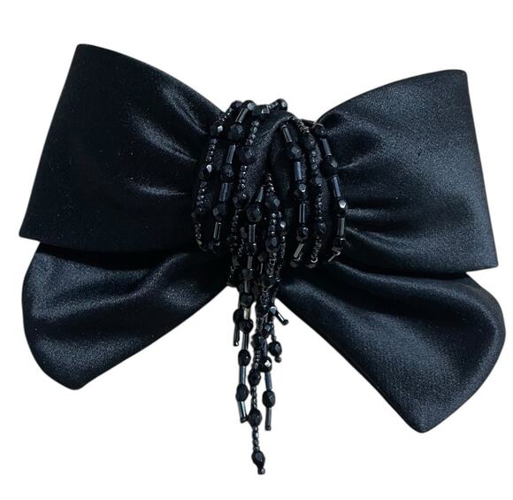 VTG Alexandre De Paris Barette Black Satin Bow Beaded Made In Italy RARE main image 5